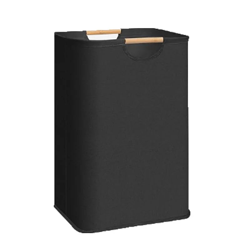 Grand panier à linge pliable imperméable – autoportant avec poignées en bambou