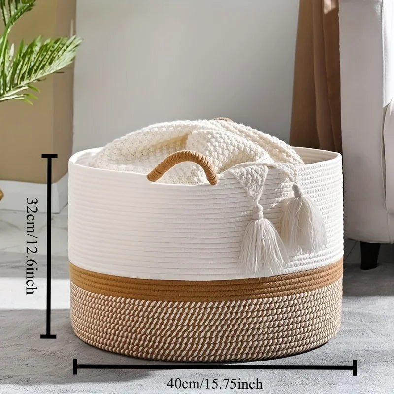 Grand panier à couverture en corde de coton tissée – 40L