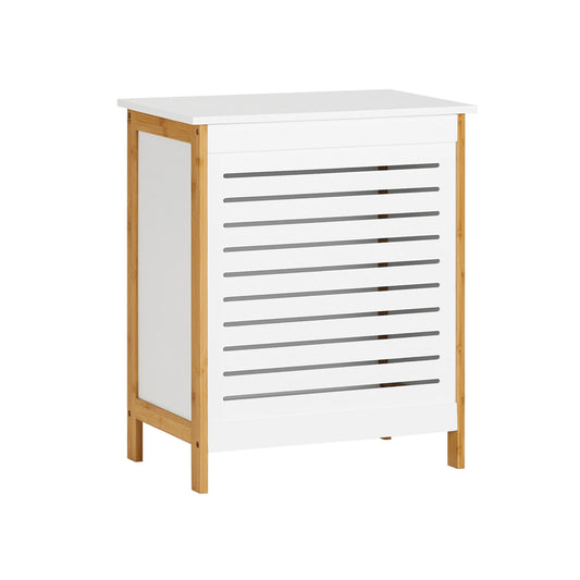 Meuble panier à linge avec couvercle – Coffre à linge blanc et bois naturel