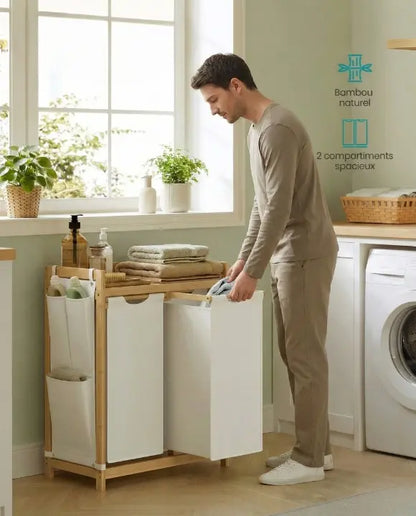 Panier à linge 2 compartiments 100L avec étagère