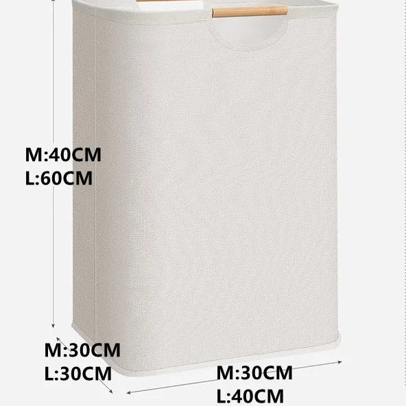 Grand panier à linge pliable imperméable – autoportant avec poignées en bambou