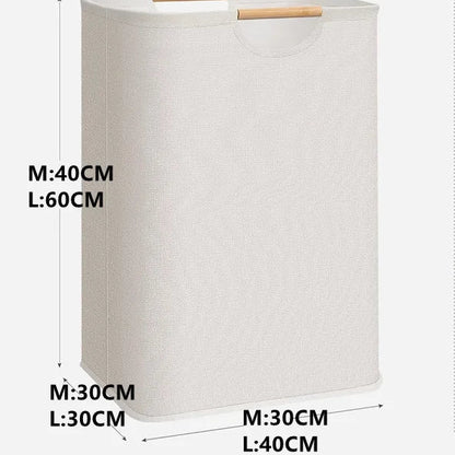 Grand panier à linge pliable imperméable – autoportant avec poignées en bambou
