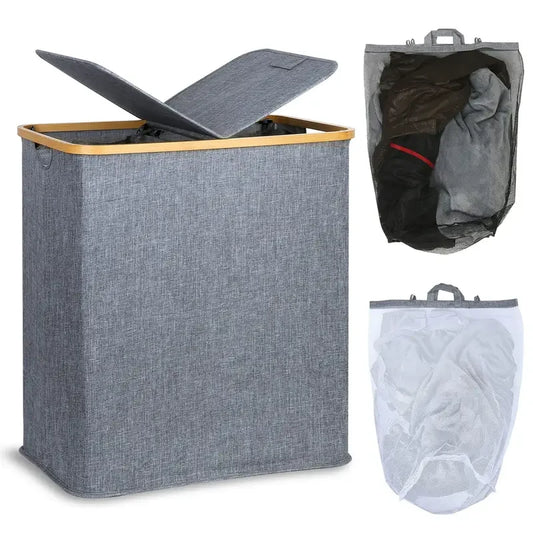Panier à linge 150L avec couvercle – 2 compartiments grande capacité
