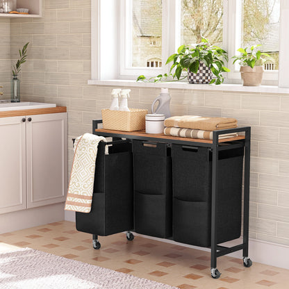 Panier à linge 3 compartiments 120L sur roulettes