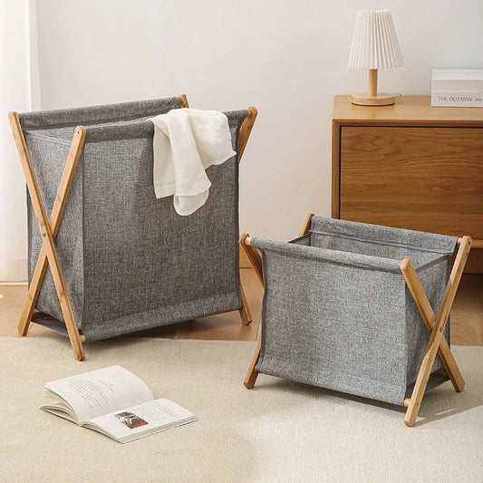 Panier à linge style japonais avec support en bois – panier pliable