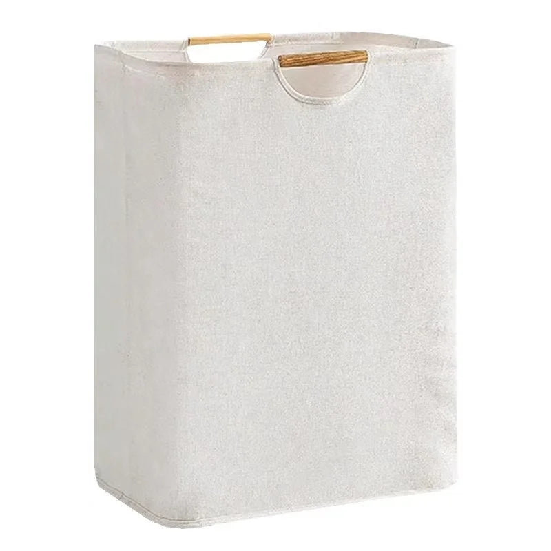 Grand panier à linge pliable imperméable – autoportant avec poignées en bambou