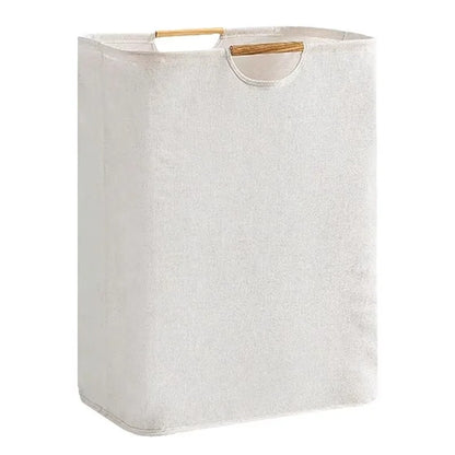 Grand panier à linge pliable imperméable – autoportant avec poignées en bambou