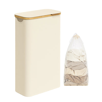 Panier à linge fin 65L avec couvercle – Gain de place, doublure amovible en maille, tissu Oxford et poignées en bambou