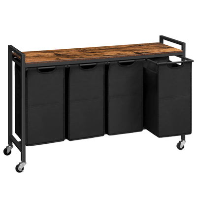 Panier à linge 4 compartiments sur roulettes 160L – Trieur à linge mobile avec étagère