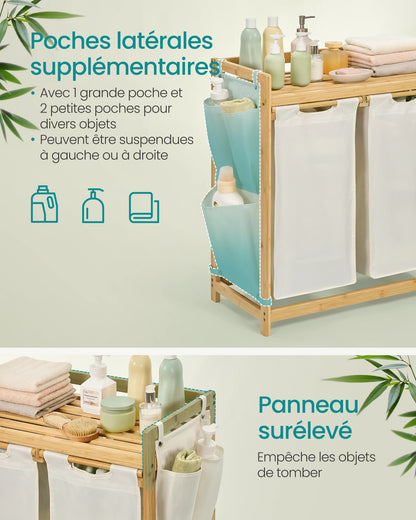 Panier à linge 2 compartiments 100L avec étagère