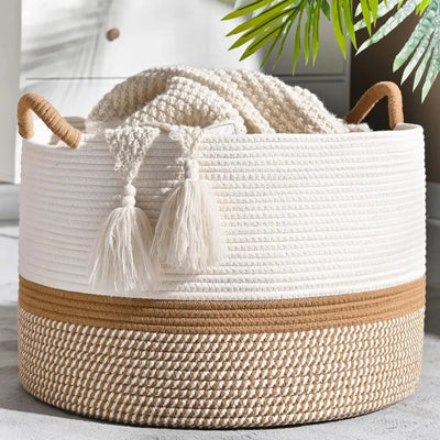 Grand panier à couverture en corde de coton tissée – 40L
