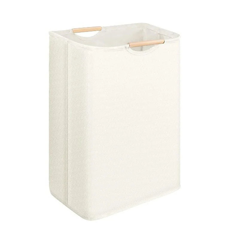 Grand panier à linge pliable imperméable – autoportant avec poignées en bambou