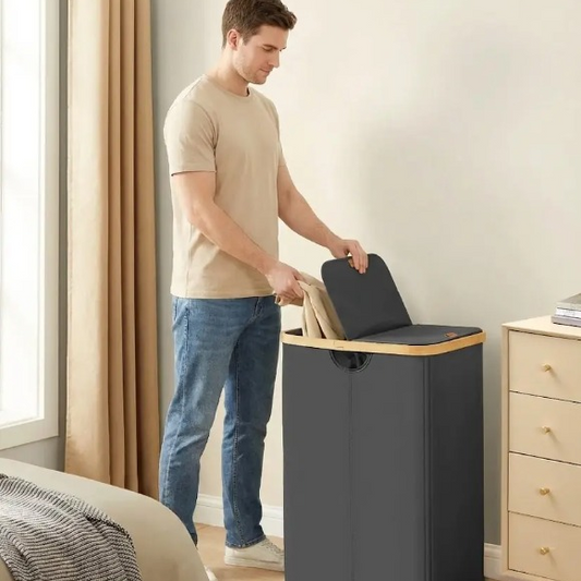 Panier à linge 2 compartiments 150 L avec couvercle